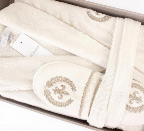 Халат мужской махровый с капюшоном Maison D'or "SEYMOUR" кремовый, M(46)/L(48)