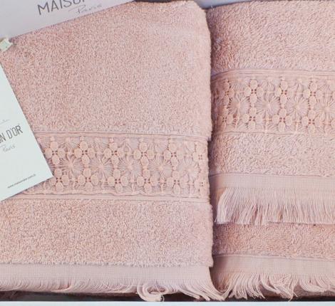 Комплект полотенец с кружевом 30x50-50x100-70x140 Maison D'or &quot;SUZANNE&quot;, грязно-розовый