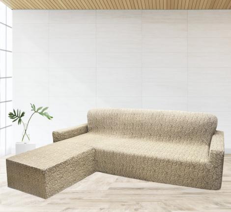 Чехол на угловой диван Karteks "Классика" с оттоманкой KAR 013-07 (левый), кремовый