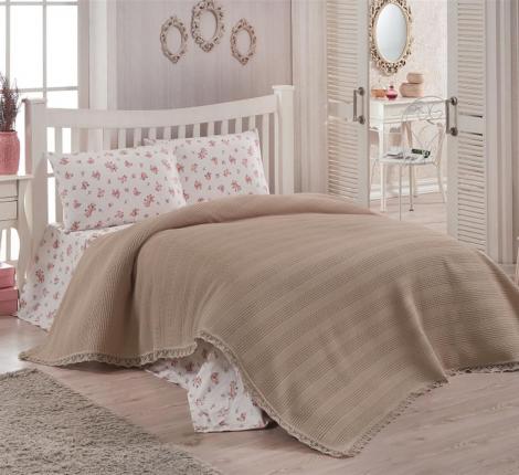 Покрывало вафельное с гипюром "DO&CO" 220x240 PETEK, бежевый