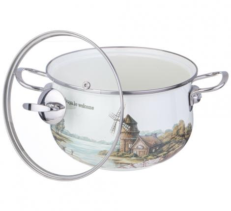 Кастрюля эмалированная со стеклянной крышкой "FAMILY HOUSE", 3,8 л