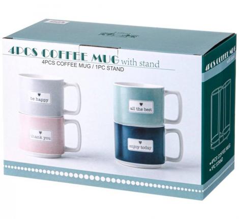 Набор кружек 4 штуки на металлической подставке "BREAK TIME", 350 мл