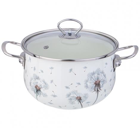 Кастрюля эмалированная со стеклянной крышкой "DANDELION", 3,8 л