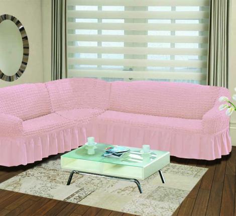 Чехол на диван угловой левосторонний &quot;BULSAN&quot; 2+3 посадочных мест, Светло-розовый