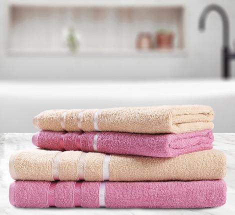 Набор полотенец AKAY "GRACY" 4 шт. (50*80-2, 70*130-2), фиолетовый-бежевый