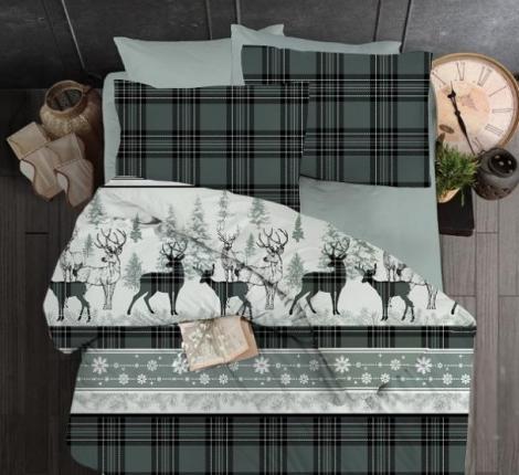 Постельное белье "DO&CO" HAPPINESS (зелёный) Фланель, Евро