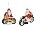 Елочная игрушка стеклянная 2 шт. "САНТА КЛАУСЫ" на мотоциклах, длина 11,5 см