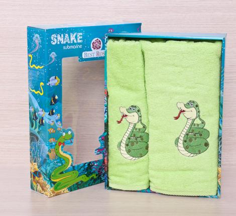 Набор махровых полотенец Best Rose &quot;Змея&quot; 50х90-90х140, Зелёный