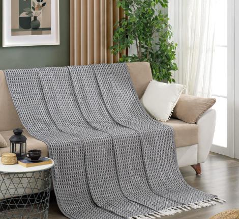 Покрывало вафельное с бахромой "METEOR" DEVONE (чёрный), 200х230