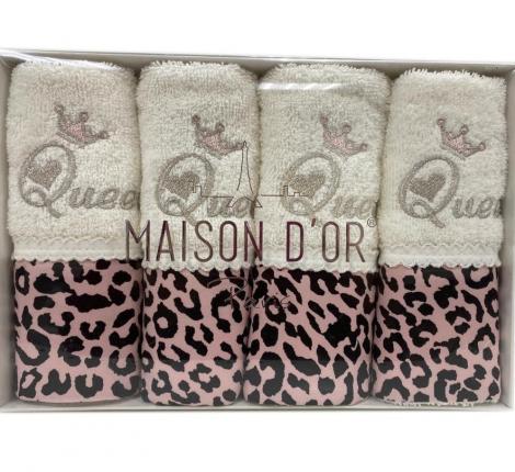 Салфетки махровые Maison D'or "QUEEN" 30х50-4шт., кремовый/пыльная роза