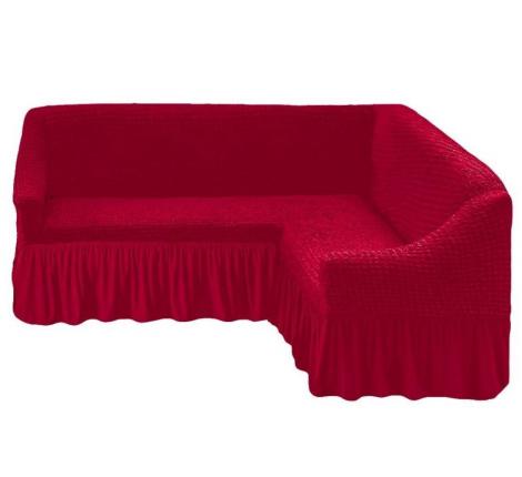 Чехол для мягкой мебели "KARTEKS" с оборкой на угловой диван с полочкой (правый), 221 Бордовый