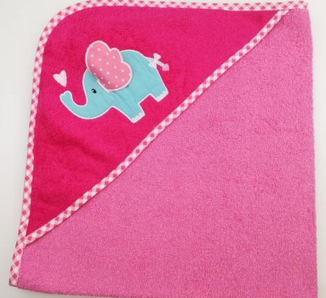Уголок детский махровый с вышивкой Слоненок с сердечком (розовый), 70x70