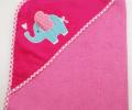 Уголок детский махровый с вышивкой Слоненок с сердечком (розовый), 70x70