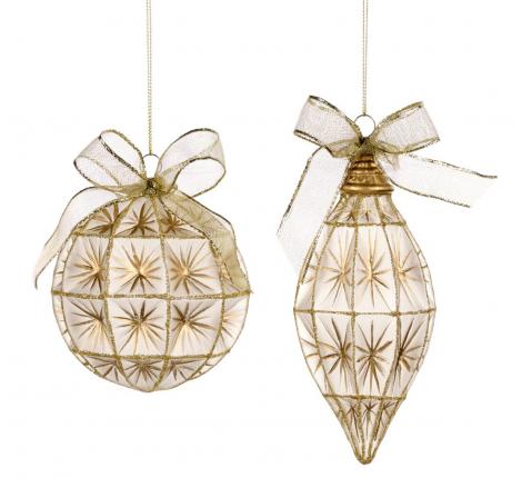 Шарики стеклянные с бантиками 2 шт. "GOODWILL" (золотой), длина 11,5см