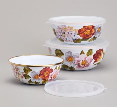 Набор эмалированных мисок 3 шт. с крышкой "ФЛАНДРИЯ", 6 предметов