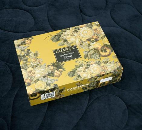 Постельное белье с одеялом "Kazanov.A." Маркос (индиго бежевый) Велюр/Egypt Cotton,  Евро