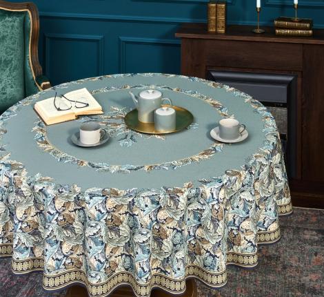 Скатерть круглая с пропиткой "ЛИСТЬЯ МОРРИСА" 150 см, синий