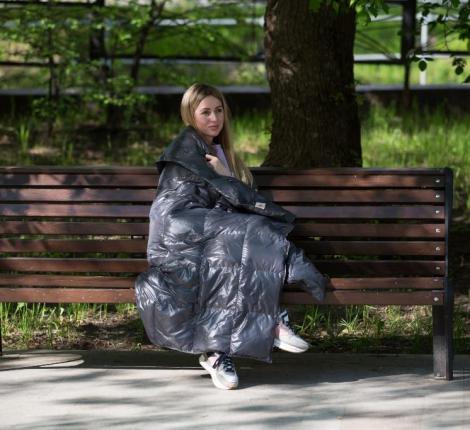 Дорожный плед пуховый "TRAVEL PLAID GRASS GRAPHITE", 140х200