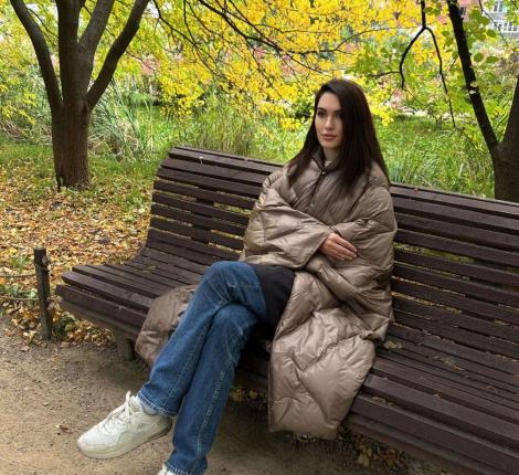 Дорожный плед-пончо пуховый "Travel Cape Plaid Grass" Milk Chocolate, 130х170