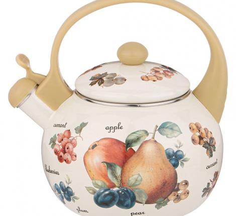 Чайник эмалированный со свистком "ФРУКТЫ", 2,2 л