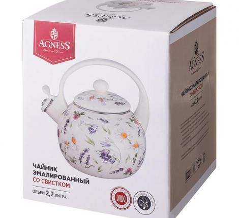 Чайник эмалированный со свистком "FLOWER STORY", 2,2 л