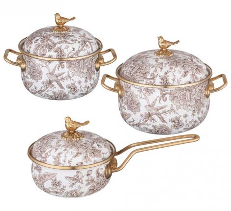 Набор эмалированных кастрюль и ковш с крышкой "ROYAL GARDEN" 950-779, 0,9/2,1/2,8 л