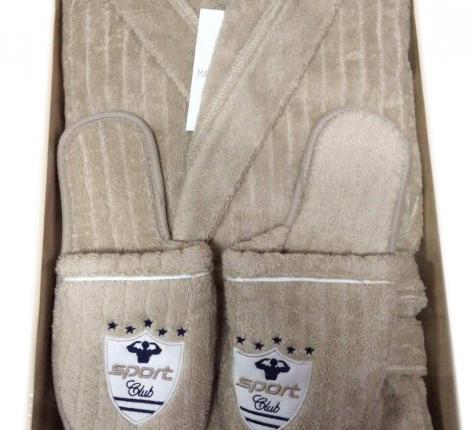 Халат мужской махровый с капюшоном Maison D'or "RODOLPHE" бежевый, M(46)/L(48)