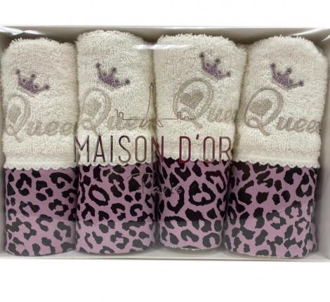 Салфетки махровые Maison D'or "QUEEN" 30х50-4шт., кремовый/фиолетовый