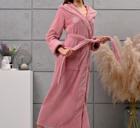 Халат женский трига с капюшоном "AMBIELLA A-1215" пудра, 2XL