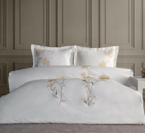 Постельное бельё "DANTELA VITA" сатин с вышивкой LAVINYA (жёлтый), Евро