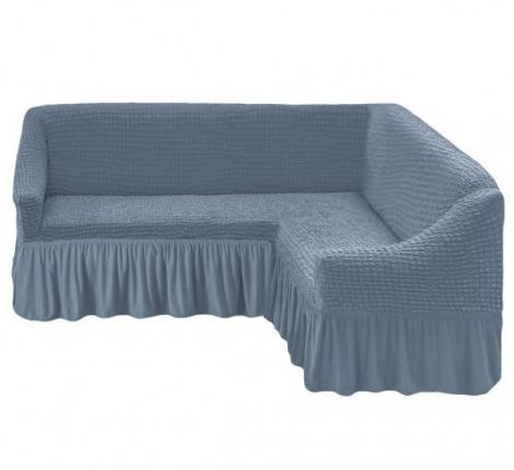 Чехол для мягкой мебели "KARTEKS" с оборкой на угловой диван с полочкой (правый), 216 Серый