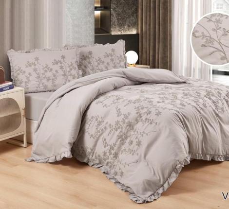 Постельное белье с одеялом EFOR "COTTONI" с вышивкой "ЦВЕТЫ" (сиреневый), Евро