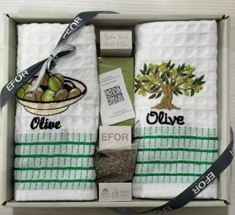 Набор вафельных салфеток "EFOR" (2шт) (50*70) с мылом и саше, оливки зеленый