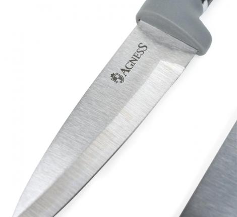 Набор кухонных ножей (5 шт.), 4 доски и подставка "AGNESS", чёрно-серый