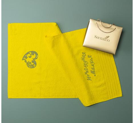 Полотенце махровое с вышивкой SANTALINO &quot;НЕНАГЛЯДНАЯ МАМОЧКА&quot;, 50х90 (жёлтый)
