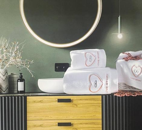 Салфетки махровые с вышивкой Maison D'or "LOVE STORY" 30х50-4шт., белый/красный