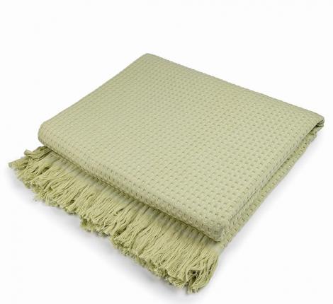 Покрывало вафельное с бахромой Valtery 150х200, светло-зеленый