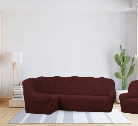 Комплект чехлов на 3-х местный угловой диван и кресло Karteks "Классика" KAR 001-10, бордовый