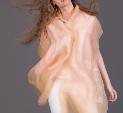 Шаль YSABEL "SILK" желто-розовая, 45х210