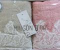 Комплект полотенец с кружевом 50x100*2. Maison D'or &quot;JASMIN&quot;, беж./грязно-розовый