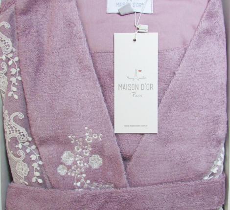Халат женский махровый с кружевом Maison D'or "NERIA" (фиолетовый), XL(50)-XXL(52)