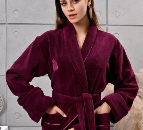 Халат женский трига с капюшоном "AMBIELLA A-1215" фиолетовый, L/XL