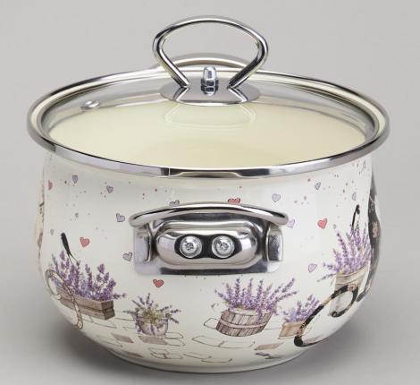 Кастрюля эмалированная со стеклянной крышкой "LAVANDER CATS", 2,0 л