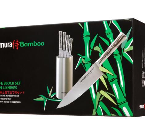 Набор из 4 ножей и подставки "Samura Bamboo" в подарочной коробке, AUS-8
