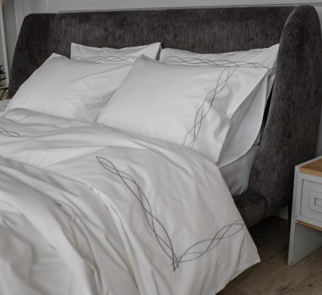 Постельное бельё "ES House" ELLE WAVE (белый/серый) Сатин ДеЛюкс, Евро-макси
