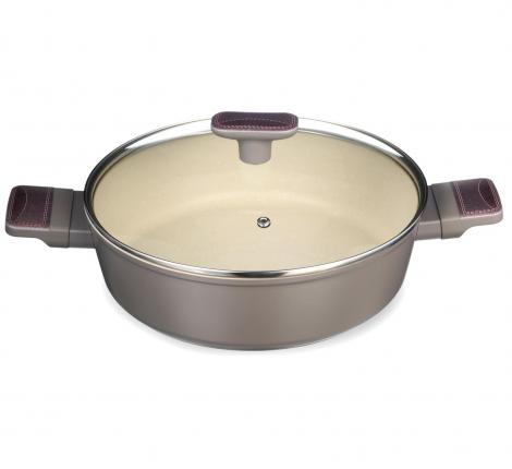 Сотейник с крышкой "AGNESS"  902-105 с антипригарным покрытием PFLUON MARBLE, 26*7,5 см