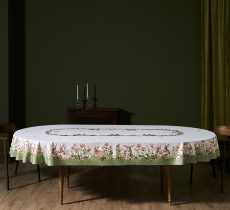 Скатерть овальная с пропиткой LEFARD "SENSE" 180х300 см, зелёный