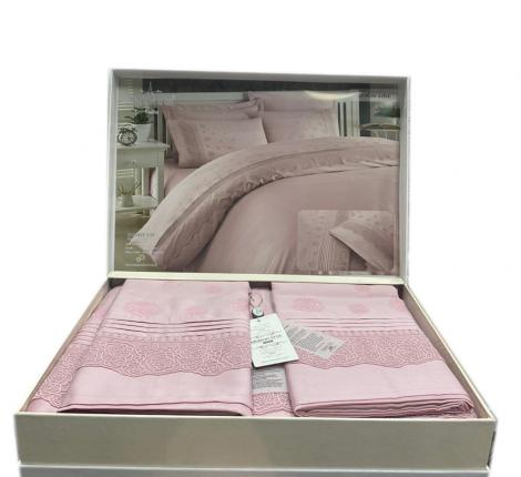 Постельное бельё &quot;Maison D'or ROESIA Сатин с вышивкой евро, грязно-розовый