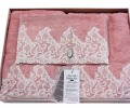 Комплект полотенец с кружевом 30x50-50x100-90x150 Maison D'or &quot;JASMIN&quot;, грязно-розовый