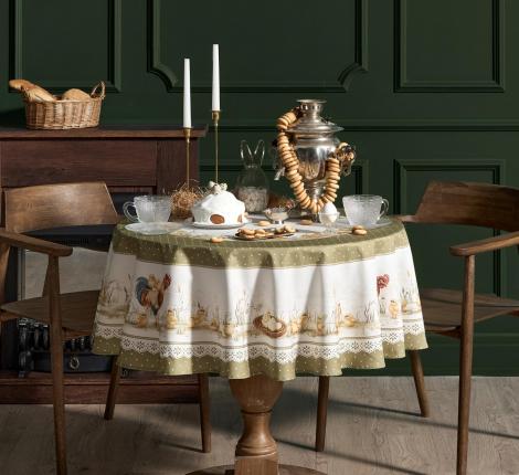 Скатерть круглая с пропиткой "ЗОЛОТАЯ КУРОЧКА", 145 см